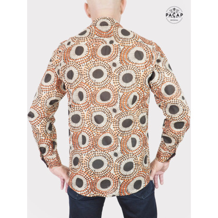 chemise marron cintrée imprimé ethnique manche longue