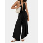 combinaison noir sans manche dos nu tenue de plage pour femme pantalon portefeuille, pantalon thai noir, pantalon unisexe