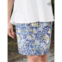 jupe genoux bleue été a fleurs en coton reversible coupe droite fendue