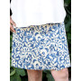 jupe bleue droite réversible a fleurs beige longueur genoux