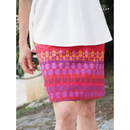jupe indienne droite reversible imprimé ethnique coupe portefeuille