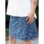 jupe bleue motif liberty ceinture large noire boutonnée coupe trapèze