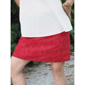jupe portefeuille rouge a pois coton de qualité taille ajustable