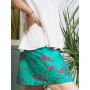 jupe japonaise verte imprimé sakura fleurs rouge coton reversible bouton pression