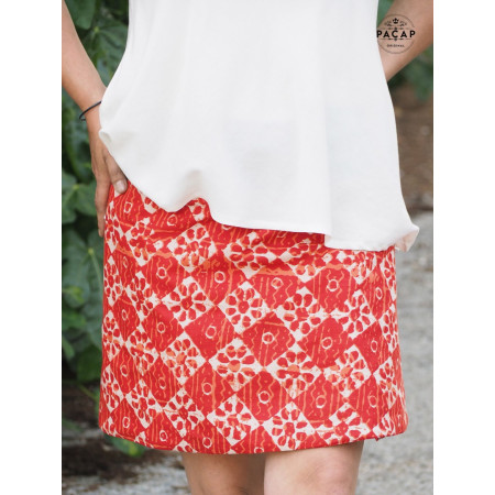 Jupe Rouge Block Prints indien coupe fendue reversible motif ethnique