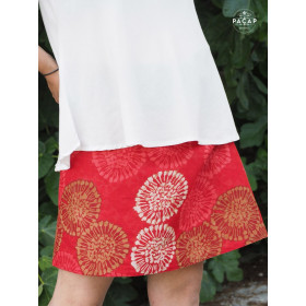 jupe africaine rouge imprimé originale femme taille ajustable boutonnée