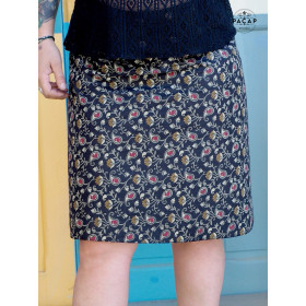 jupe portefeuille noire femme imprimé cachemire paisley