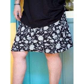 jupe femme noire a fleurs blanches