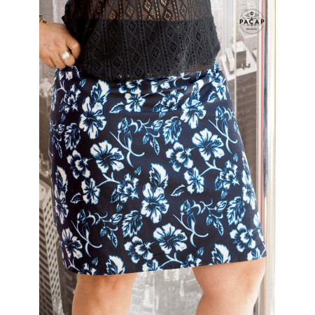 jupe bleue a fleurs taille unique