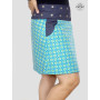 jupe rétro bleue femme avec poche jupe jean, jupe portefeuille, jupe droite, jupe boutons pression, jupe imprimée