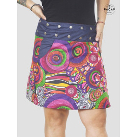 Jupe ethnique multicolore motif africain taille réglable avec poche longueur genoux