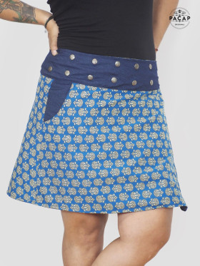 jupe bleue grande taille avec poche en jean évasée