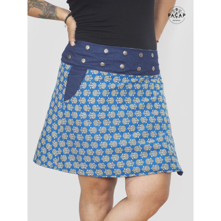 jupe bleue grande taille avec poche en jean évasée