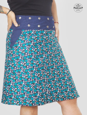jupe liberty a fleurs vert collection été taille haute grande taille femme ronde