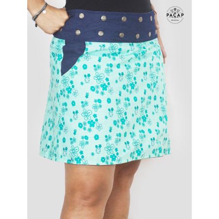 jupe grande taille courte a fleurs verte