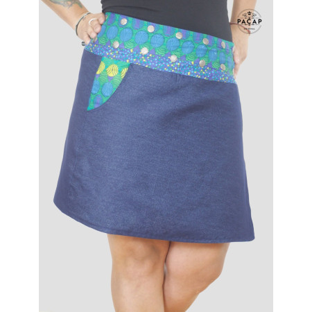jupe genoux en jeans reversible avec poche pour femme enceinte