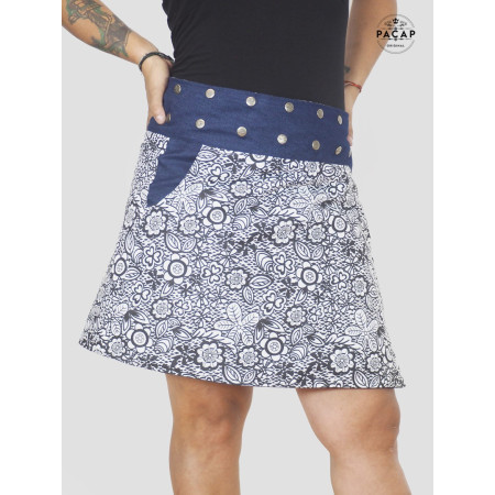 Jupe Croisée En jean Réversible avec Poche Taille Unique Ajustable - VORA