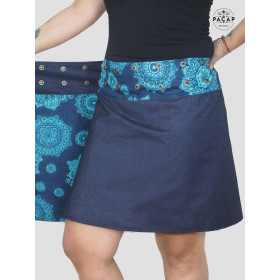 jupe réversible femme ronde, jupe motif ethnique, jupe boutons pression, jupe ajustable