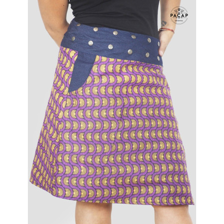 Jupe Taille Plus Ajustable en Jean Réversible avec Poches - LINATI XL