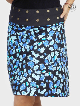 Jupe Réversible Fendue Ceinture Plate Grande Taille Boutonnée Devant - JAMIE