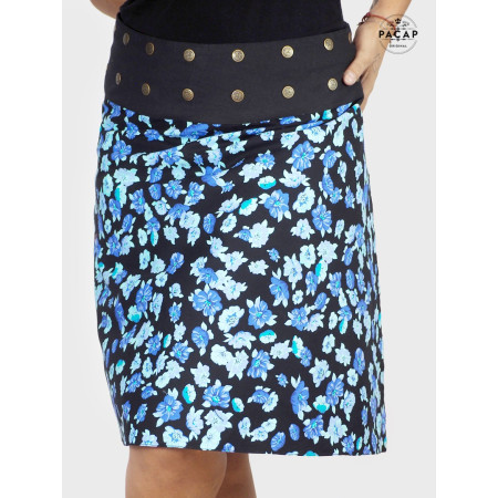 Jupe Réversible Fendue Ceinture Plate Grande Taille Boutonnée Devant - JAMIE