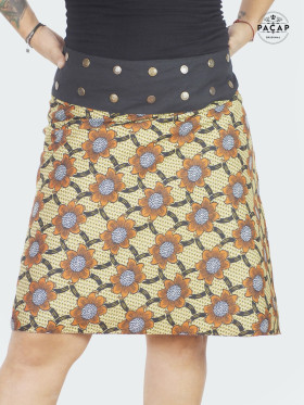 jupe marron  portefeuille grande taille a fleurs