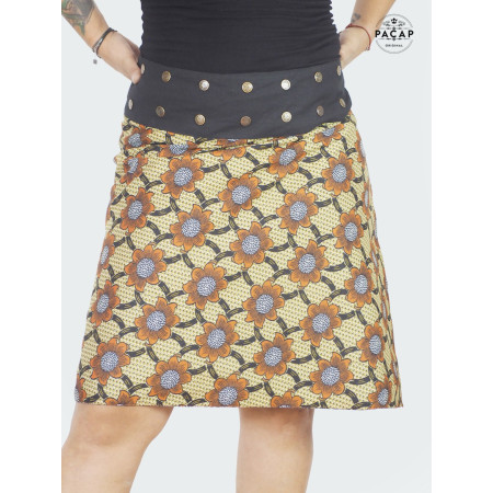jupe marron  portefeuille grande taille a fleurs