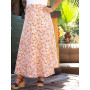 jupe longue portefeuille couleur saumon a fleurs ceinture a nouer