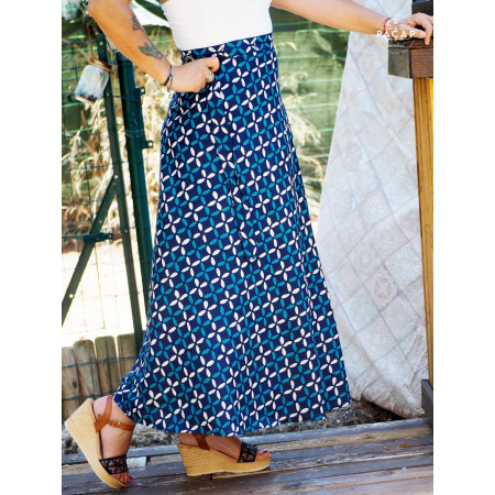 jupe longue portefeuille bleue pour femme