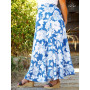 jupe midi bleue pour femme imprimé fleurs blanche