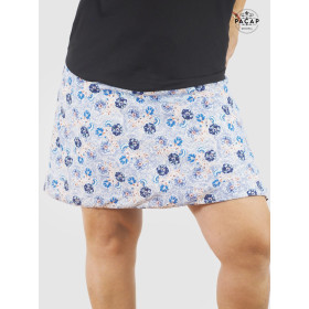 jupe bleue évasée pour grande taille motif a fleurs ceinture large