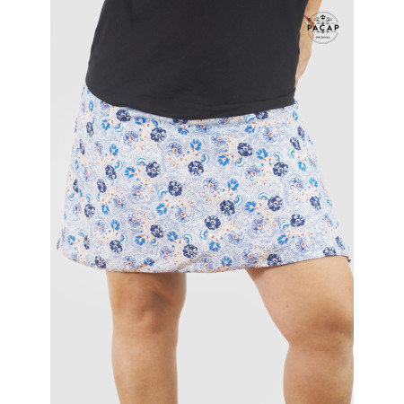 jupe bleue évasée pour grande taille motif a fleurs ceinture large