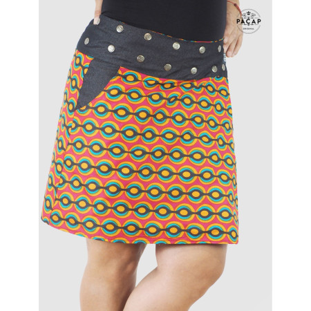 jupe orange imprimée pour femme motif fantaisie abtrait  rétro vintage styl groovy old school