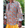 chemise bleue ciel, motif originale à pois multicolore, chemise vintage manche longue, chemise fantaisie