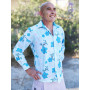 chemise bleue clair imprimé fleurs japonaise avec ecailles