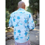 Chemise cintrée bleue ciel motif graphique fleuri coupe casual ajustée slim fit