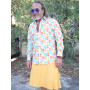 Chemise géométrique pour homme motif bleu orange rouge et blanc