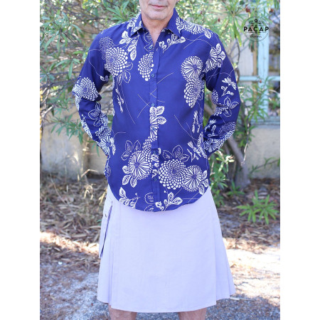 chemise bleue pour homme en popeline de coton