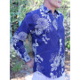 chemise florale bleue style classe habillée tenue formel pour homme coupe ajustée coton de qualitée
