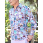 chemise originale homme imprimé en cotonavec kilt bleue lavande violet