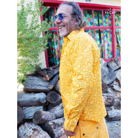 chemise jaune flashy pour homme avec carreaux tons sur tons