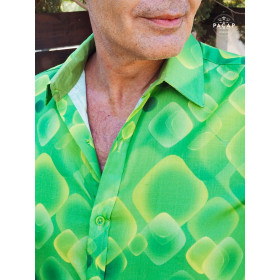 Chemise vert pomme pour homme motif a carreaux futuriste cyber punk electro abstrait