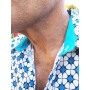 chemise décontractée bleue et blanche pour homme en popeline de coton