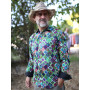 chemise homme verte et bleue cintrée revers colorés, chemise décontractée, chemise slim fit