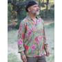 chemise vert a fleurs rouge et rose à manches longues col italien pour homme, chemise décontractée