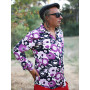 chemise violette a fleurs, chemise manches longue, chemise magnum, chemise hawaienne