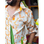 chemise blanche et jaune homme haute couture voile de coton réspirant de qualité bouton coloré imprimé