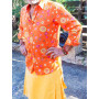 Chemise rétro vintage  homme orange flower power a fleurs rose en voile de coton ultra fin