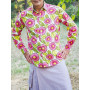 chemise blanche imprimé vegétale, fleurs rose et feuillage vert pour homme coton epais