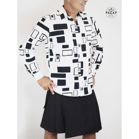 chemise originale noire et blanche imprimé retro vintage année 60s 70s 80s